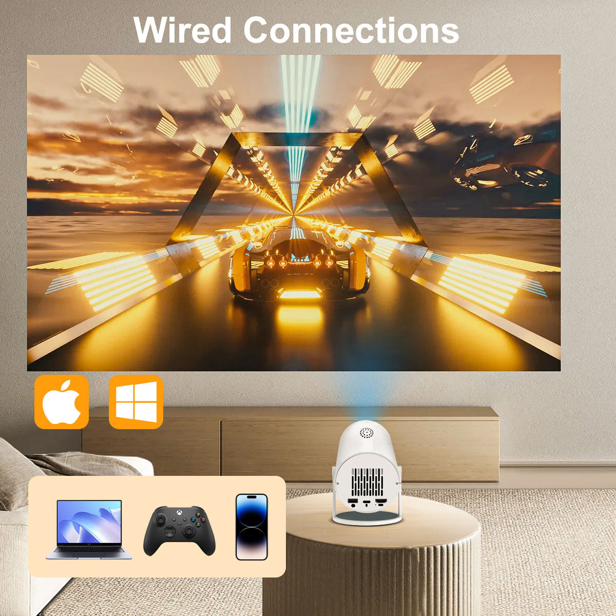 The HY300 Pro projector,4K high-definition screen projection, native 1080p, creating a small cinema in the bedroom