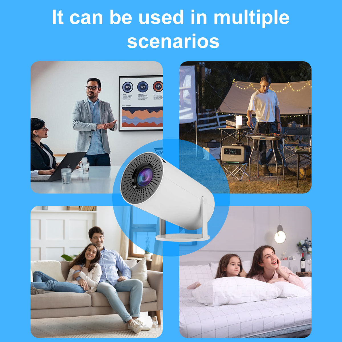 The HY300 Pro projector,4K high-definition screen projection, native 1080p, creating a small cinema in the bedroom