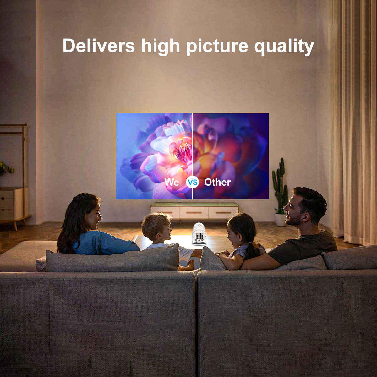 The HY300 Pro projector,4K high-definition screen projection, native 1080p, creating a small cinema in the bedroom