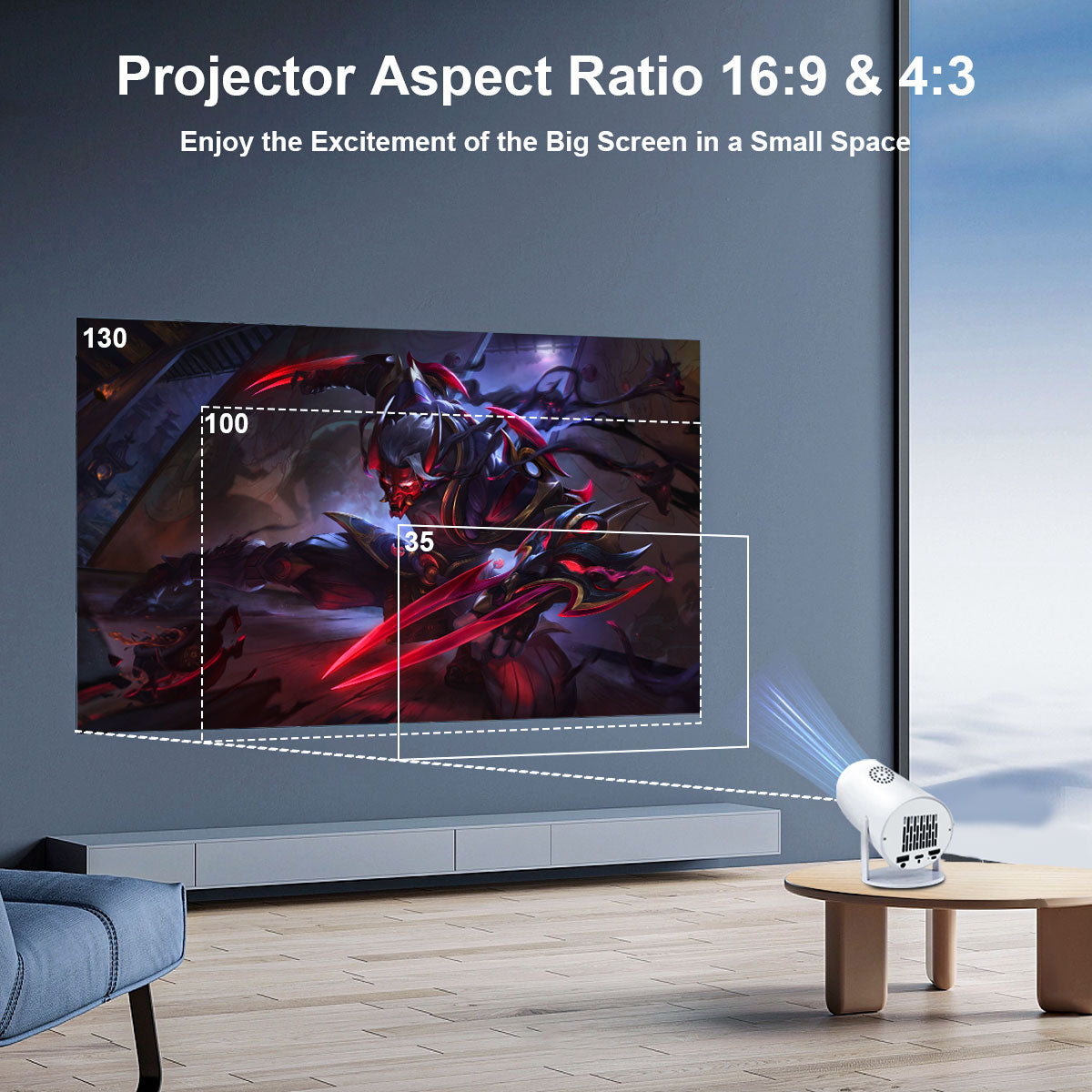 The HY300 Pro projector,4K high-definition screen projection, native 1080p, creating a small cinema in the bedroom