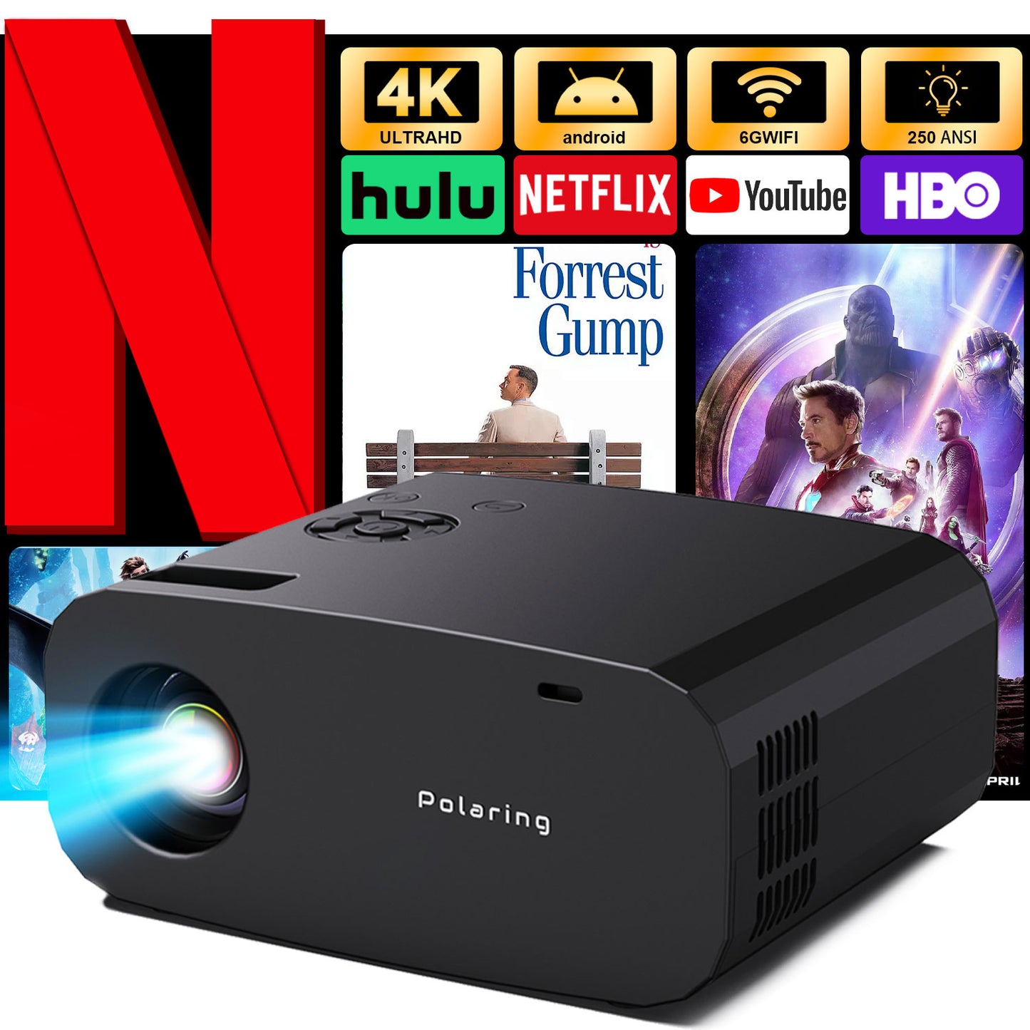 The P7Pro smart projector, 4K high-definition screenprojection, native 1080p, creating a small cinemain the bedroom