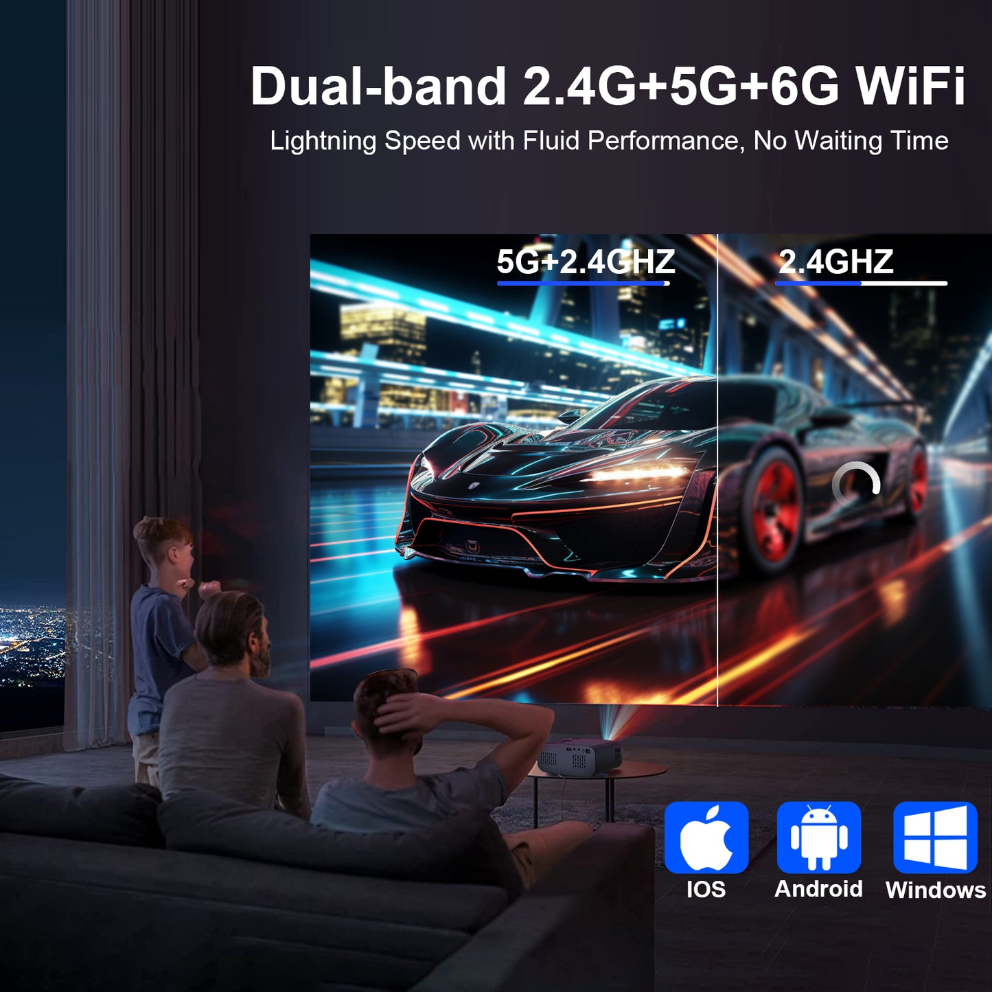 The P7Pro smart projector, 4K high-definition screenprojection, native 1080p, creating a small cinemain the bedroom
