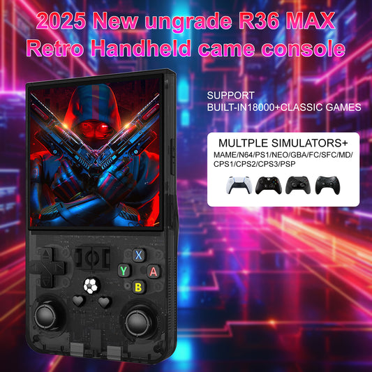 The R36 MAX game console is equipped with high-performance chips and offers a wide range of games. It is a handheld game console with ergonomic design.