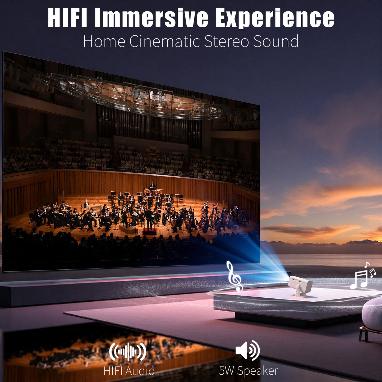 【N6 White Smart Projector - Android 11.0 - LCD Screen 4.7 inches - Resolution 1920*1080 - 260 ANSI Lumens】high-definition smooth projection, palm-sized for easy portability, a great choice for outdoor viewing.