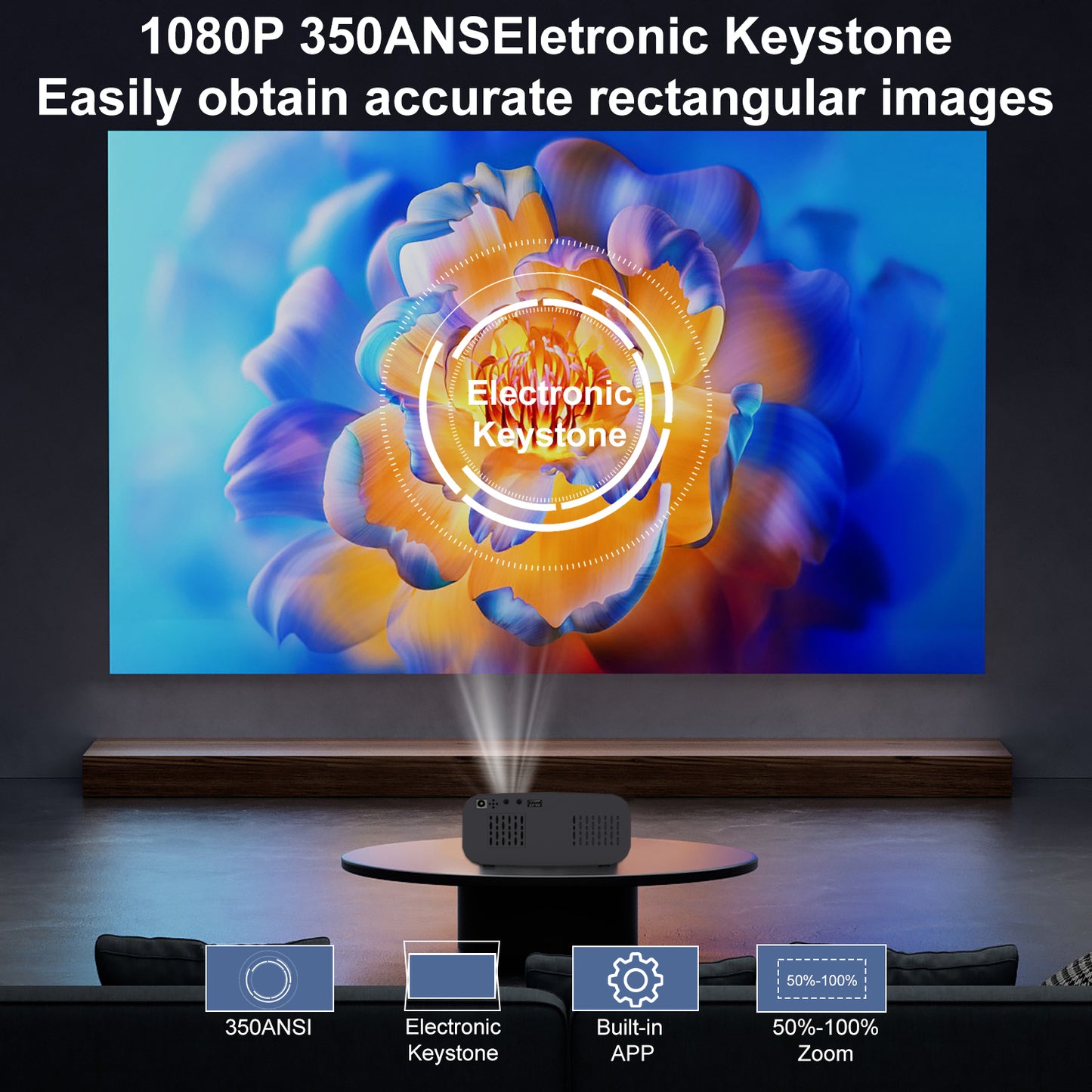 The P7Pro smart projector, 4K high-definition screenprojection, native 1080p, creating a small cinemain the bedroom