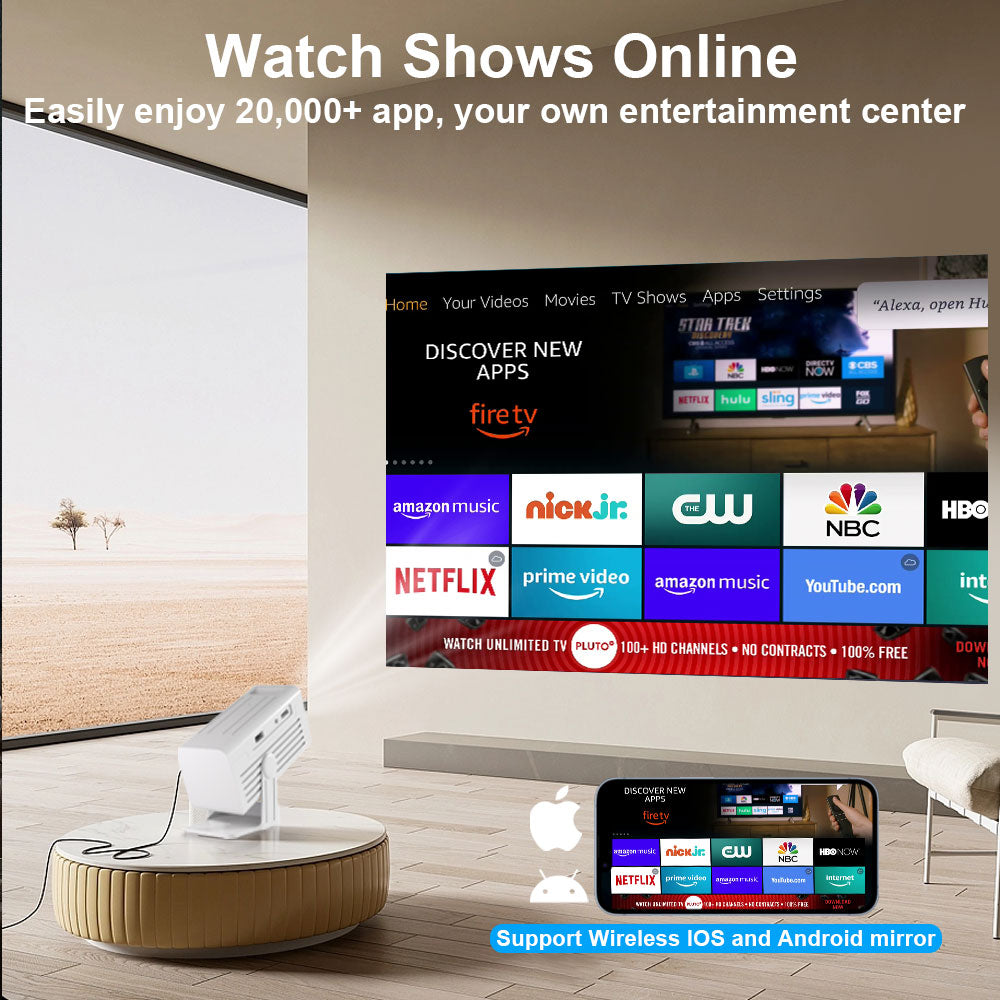 The N6 White intelligent projector, native 1080P resolution, 4K high-definition smooth projection, palm-sized for easy portability, a great choice for outdoor viewing.