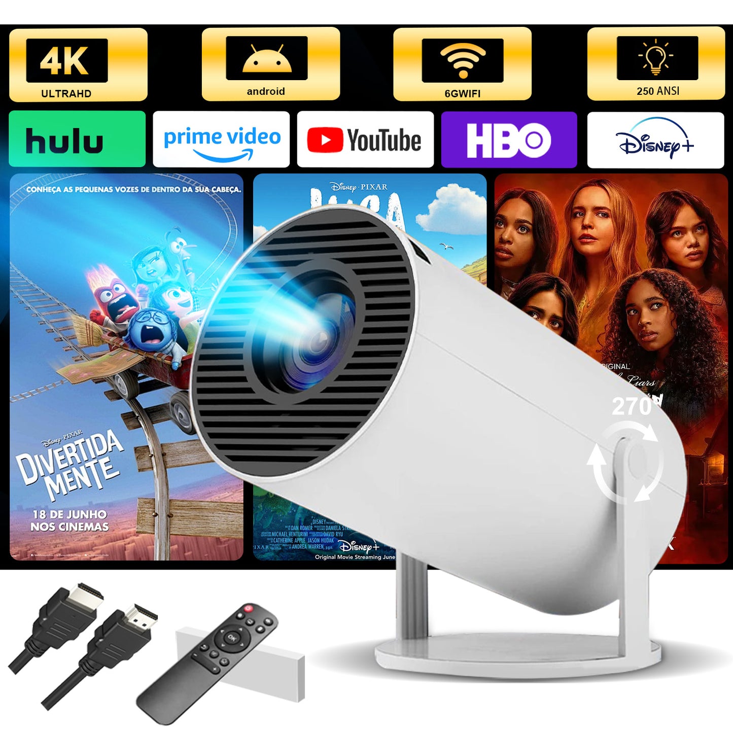 The HY300 Pro projector,4K high-definition screen projection, native 1080p, creating a small cinema in the bedroom.