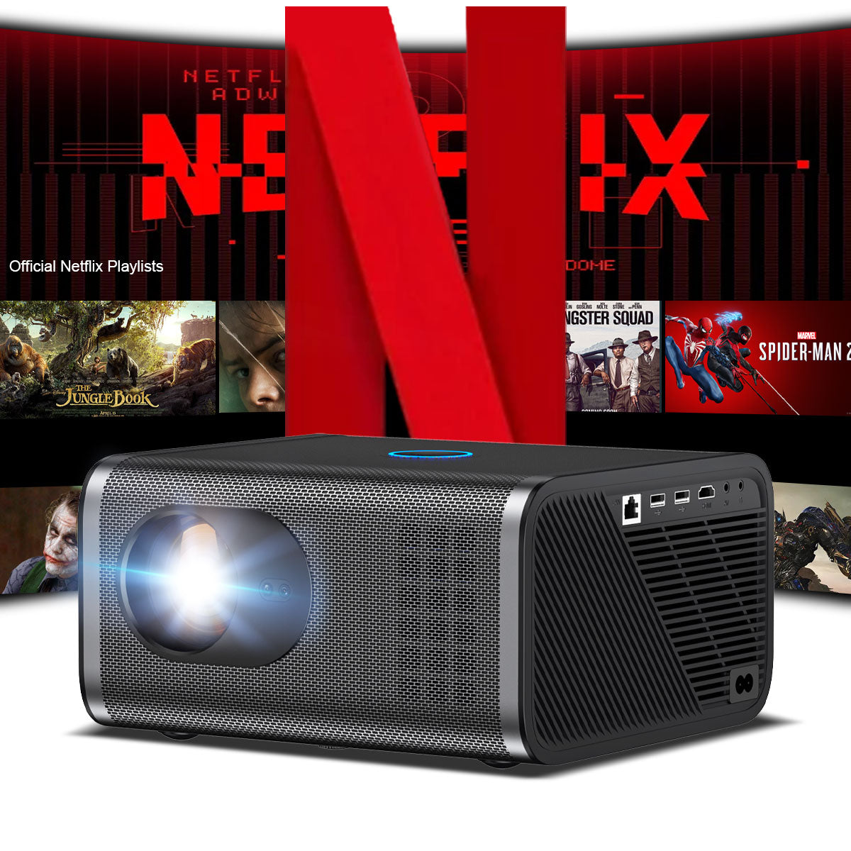 The A1 smart projector, equipped with Android system, 4K HD projection, can rotate 360°, allowing you to enjoy movies comfortably even when lying down.  home cinema built-in speaker Audio