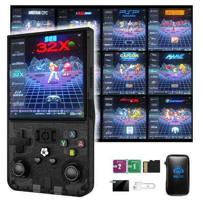 The R36 MAX game console is equipped with high-performance chips and offers a wide range of games. It is a handheld game console with ergonomic design.