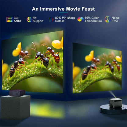 The P7Pro smart projector, 4K high-definition screenprojection, native 1080p, creating a small cinemain the bedroom