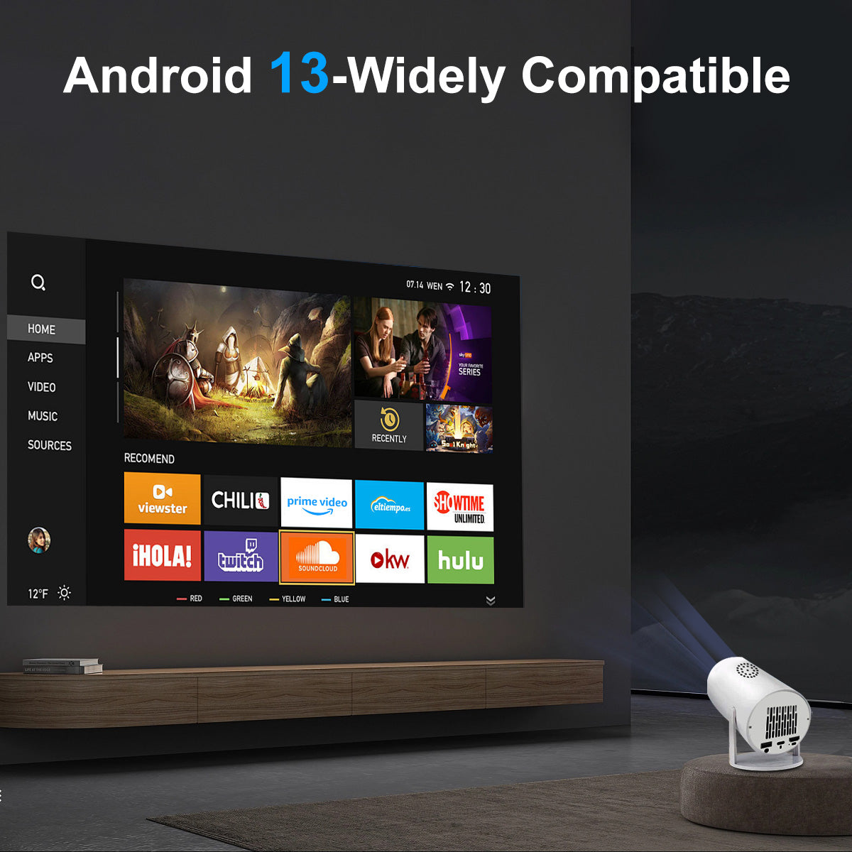 The HY300 Pro projector,4K high-definition screen projection, native 1080p, creating a small cinema in the bedroom.