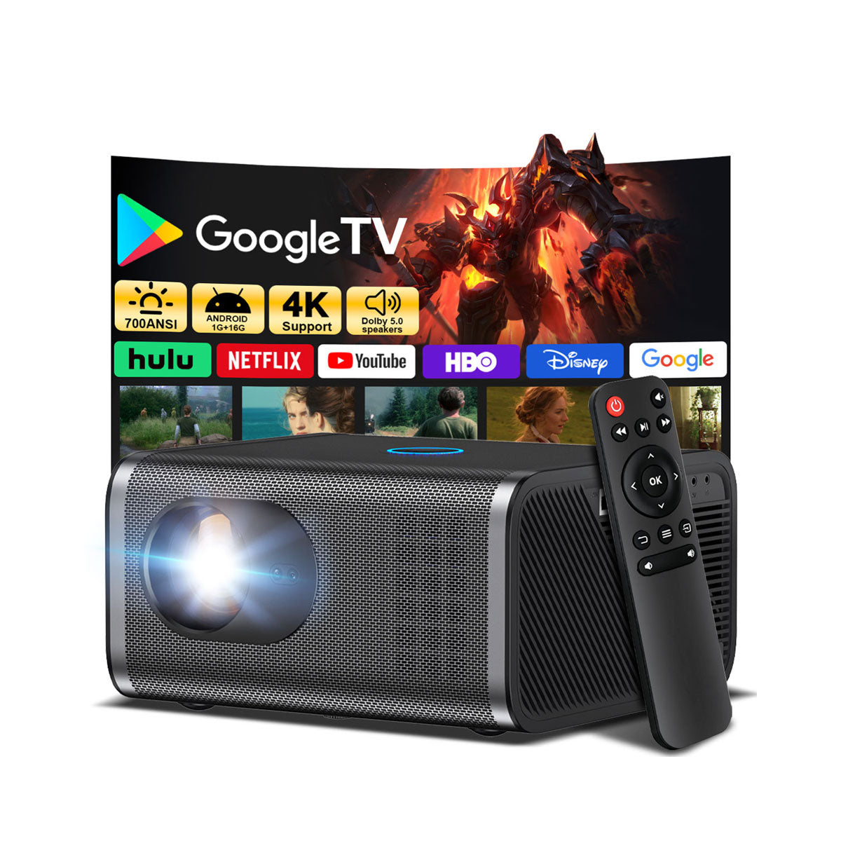 The A1 smart projector, equipped with Android system, 4K HD projection, can rotate 360°, allowing you to enjoy movies comfortably even when lying down.  home cinema built-in speaker Audio