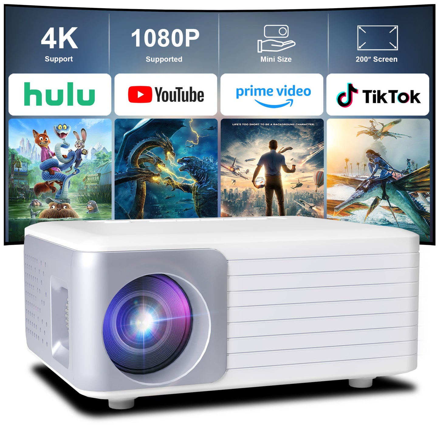 【N2 Smart Projector - 4.2 Inch LCD-Native 720P/4K Support-100 ANSI Lumens】, Palm-Sized Portable HD Projector for Outdoor Viewing