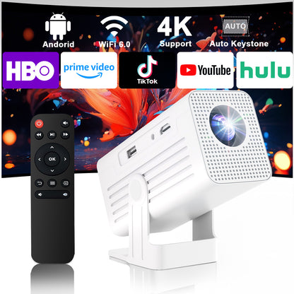 【N6 White Smart Projector - Android 11.0 - LCD Screen 4.7 inches - Resolution 1920*1080 - 260 ANSI Lumens】high-definition smooth projection, palm-sized for easy portability, a great choice for outdoor viewing.