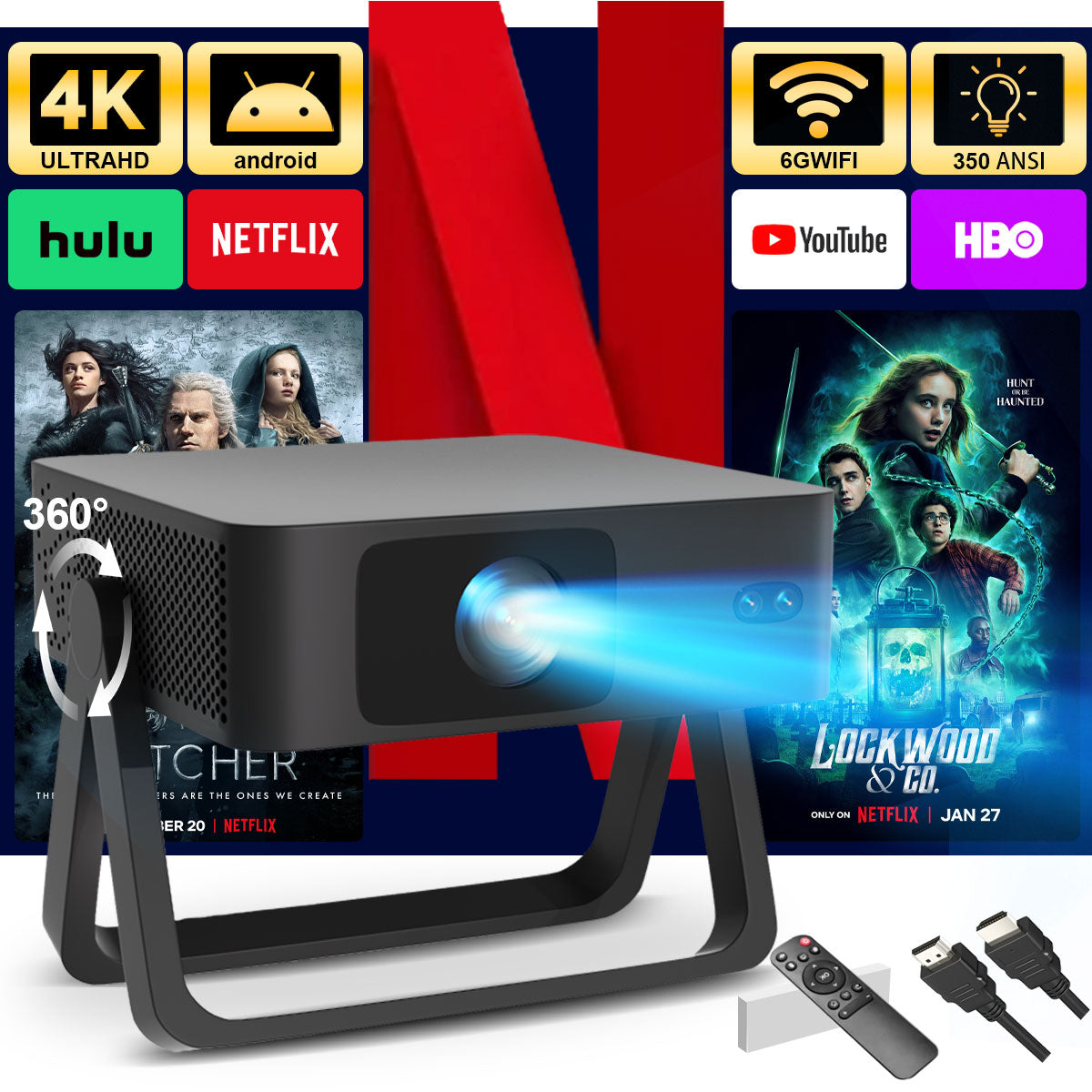 The N5A intelligent projector, native 1080P resolution, 4K HD smooth screen projection for watching movies, a great choice for group viewing
