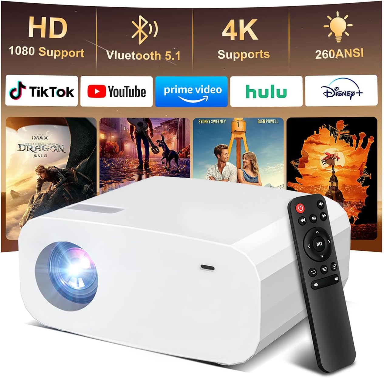 Ultra 1080P Home Projector - 150 Screen and 4K Support, Cinema Anywhere.