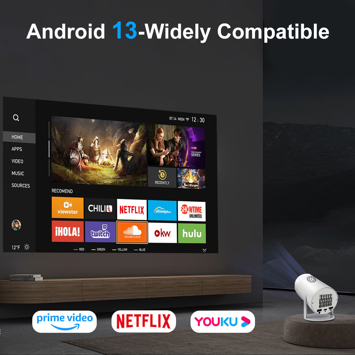 The HY300 Pro projector,4K high-definition screen projection, native 1080p, creating a small cinema in the bedroom