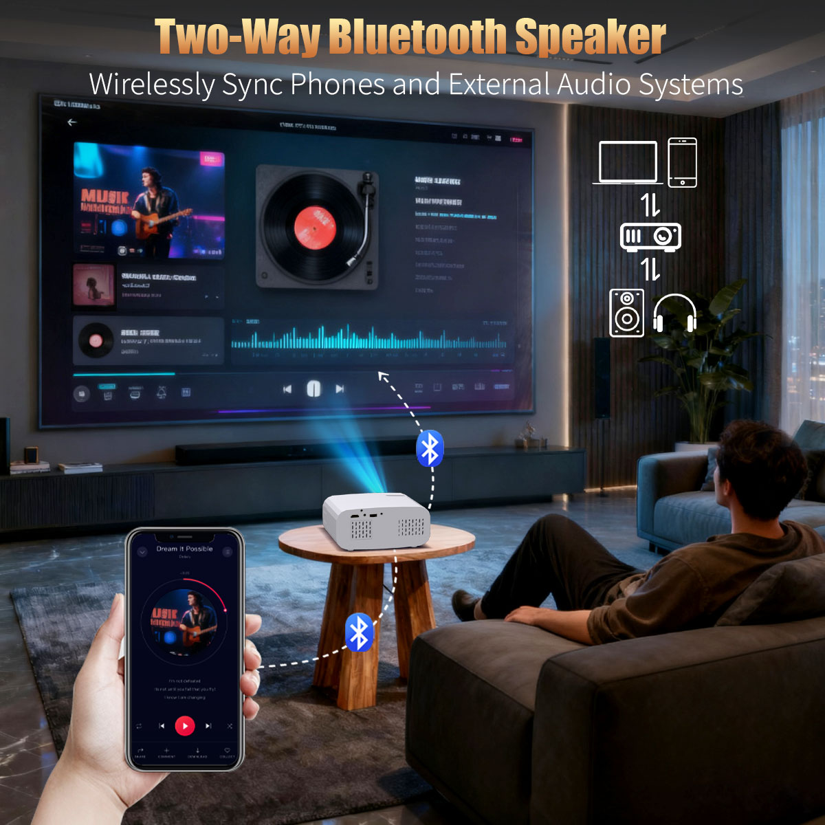 The P7Pro smart projector, 4K high-definition screenprojection, native 1080p, creating a small cinemain the bedroom