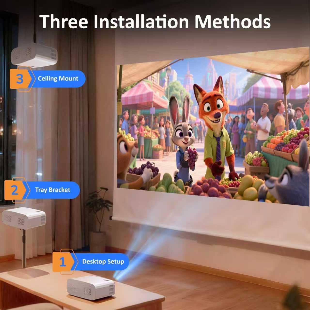 LED Projector - Vivid Colors, 30,000 Hour Lifespan, Energy Efficient.