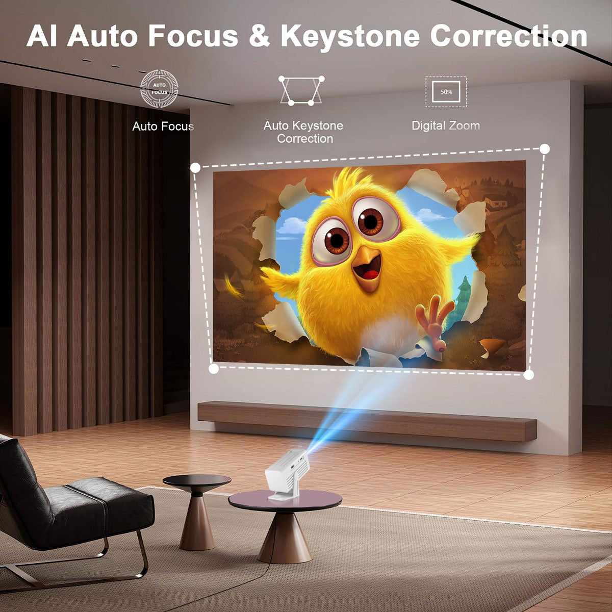The N6 White intelligent projector, native 1080P resolution, 4K high-definition smooth projection, palm-sized for easy portability, a great choice for outdoor viewing.