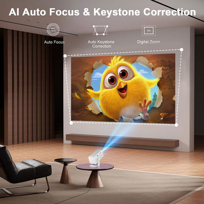 The N6 White intelligent projector, native 1080P resolution, 4K high-definition smooth projection, palm-sized for easy portability, a great choice for outdoor viewing.