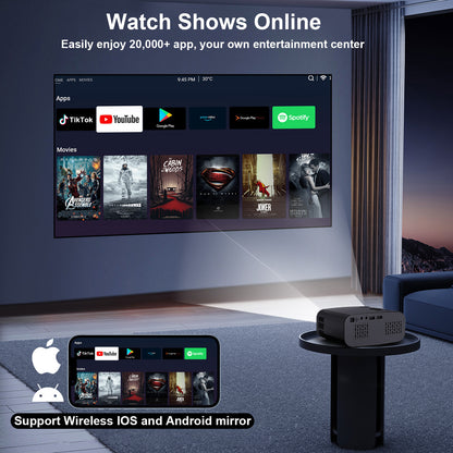 The P7Pro smart projector, 4K high-definition screenprojection, native 1080p, creating a small cinemain the bedroom