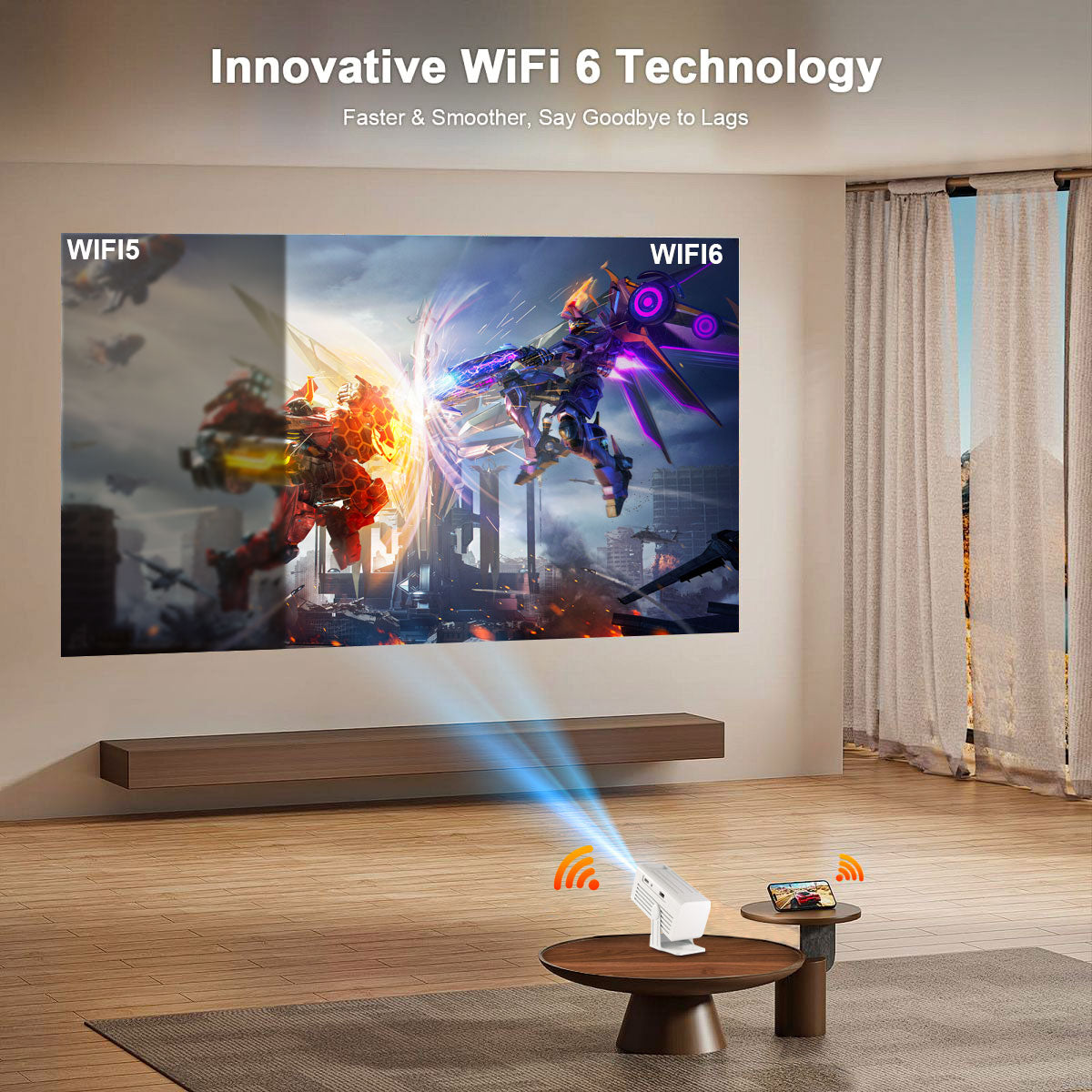The N6 White intelligent projector, native 1080P resolution, 4K high-definition smooth projection, palm-sized for easy portability, a great choice for outdoor viewing.