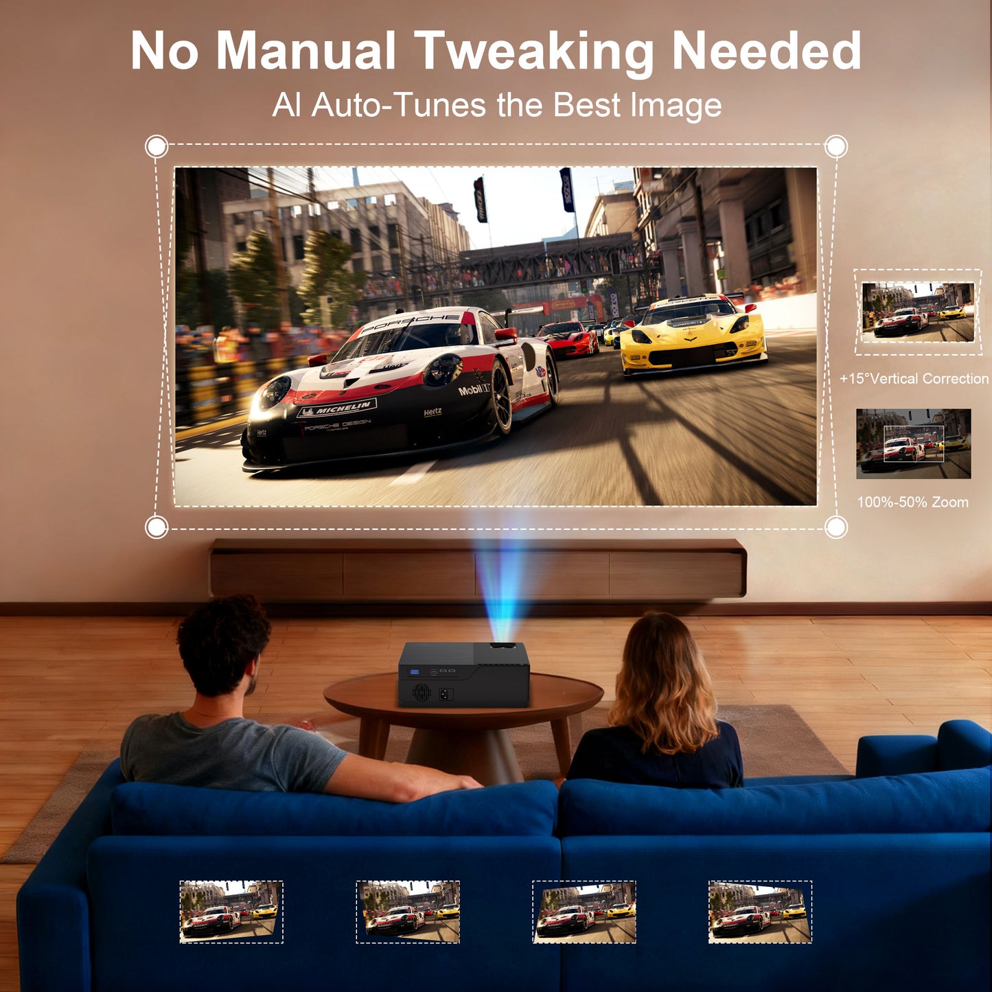 M18 projector with wifi and bluetooth,Movie Projector for Bedroom Celling Camping & Outdoor Use, Portable Projector with Speaker, Auto Keystone.