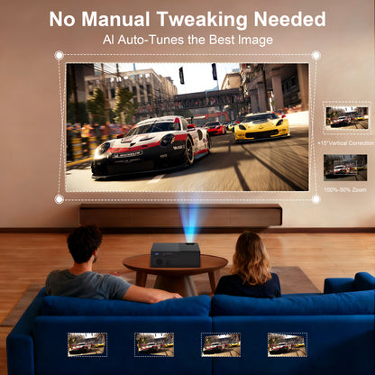 M18 projector with wifi and bluetooth,Movie Projector for Bedroom Celling Camping & Outdoor Use, Portable Projector with Speaker, Auto Keystone.