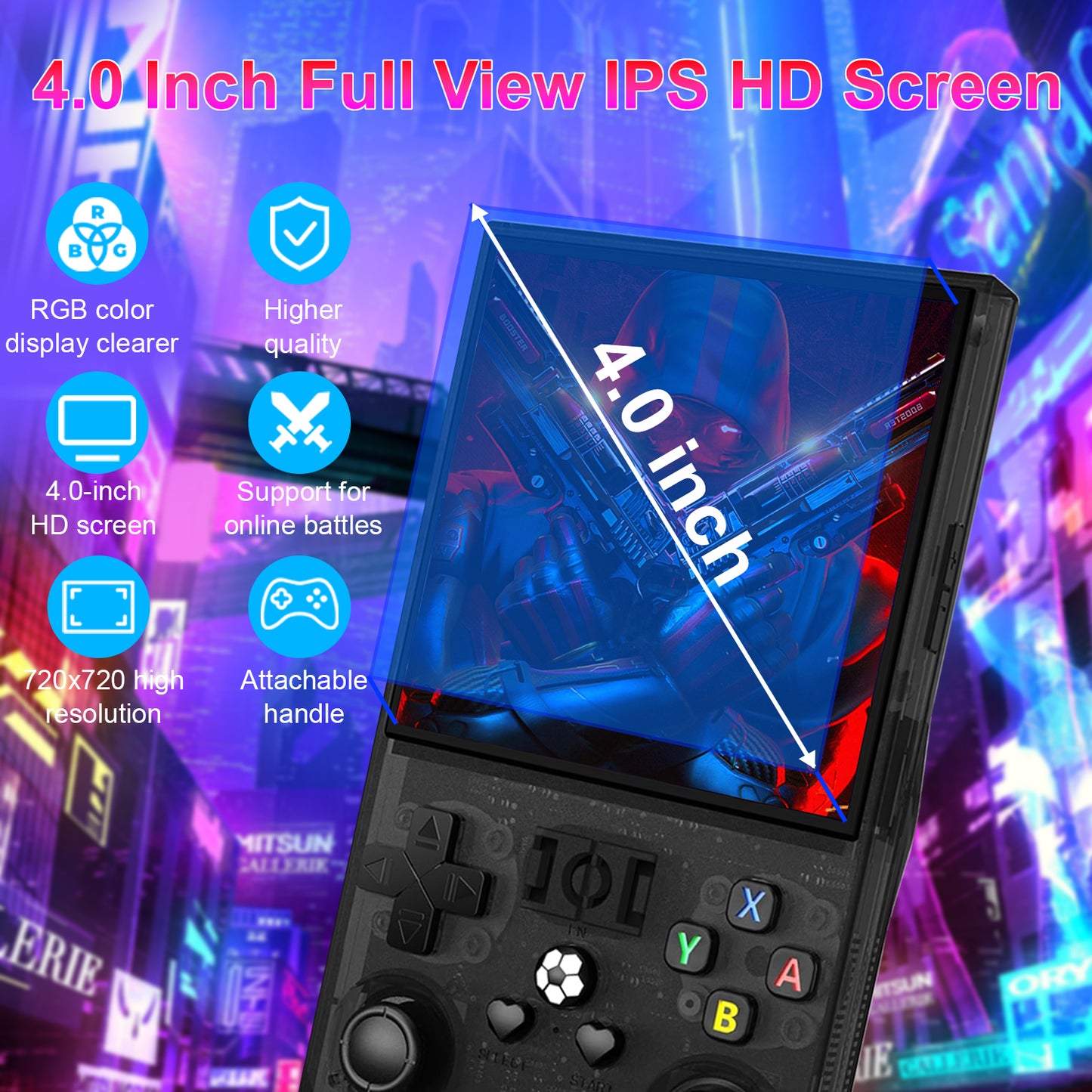 The R36 MAX game console is equipped with high-performance chips and offers a wide range of games. It is a handheld game console with ergonomic design.