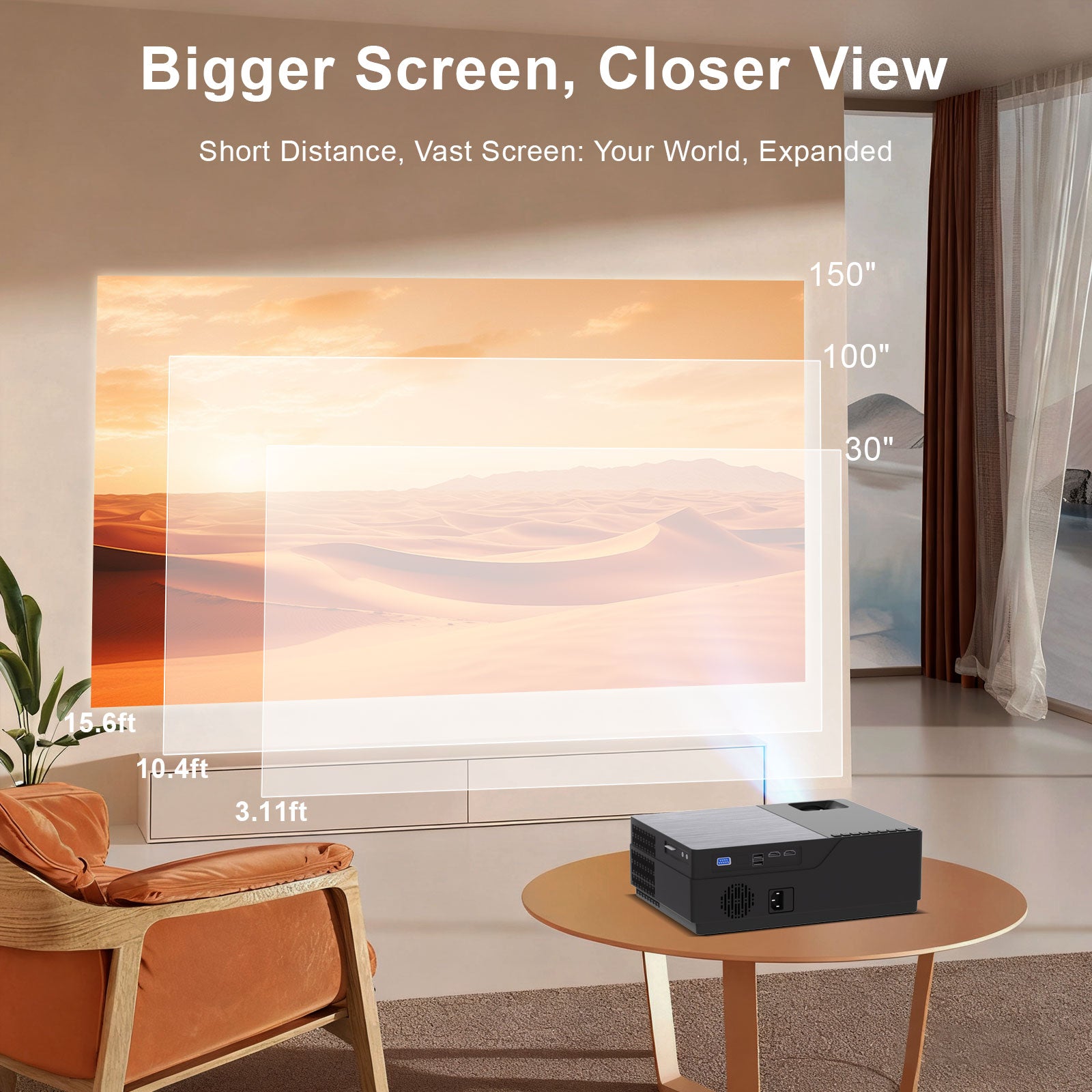 M18 projector with wifi and bluetooth,Movie Projector for Bedroom Celling Camping & Outdoor Use, Portable Projector with Speaker, Auto Keystone.