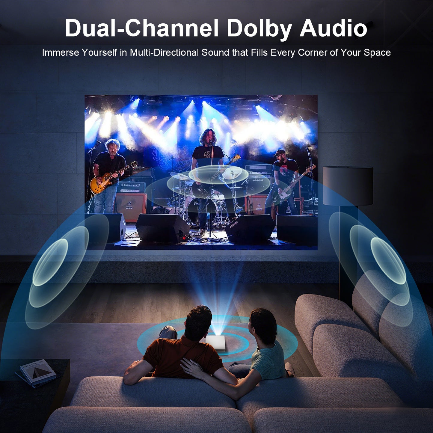 【H7 Smart Projector - 4.0 Inch LCD-Native 1080P/4K Support-1000ANSI Lumens】, 200-Inch Screen, Perfectly Suitable For Home Theater Projectors Used At Night.