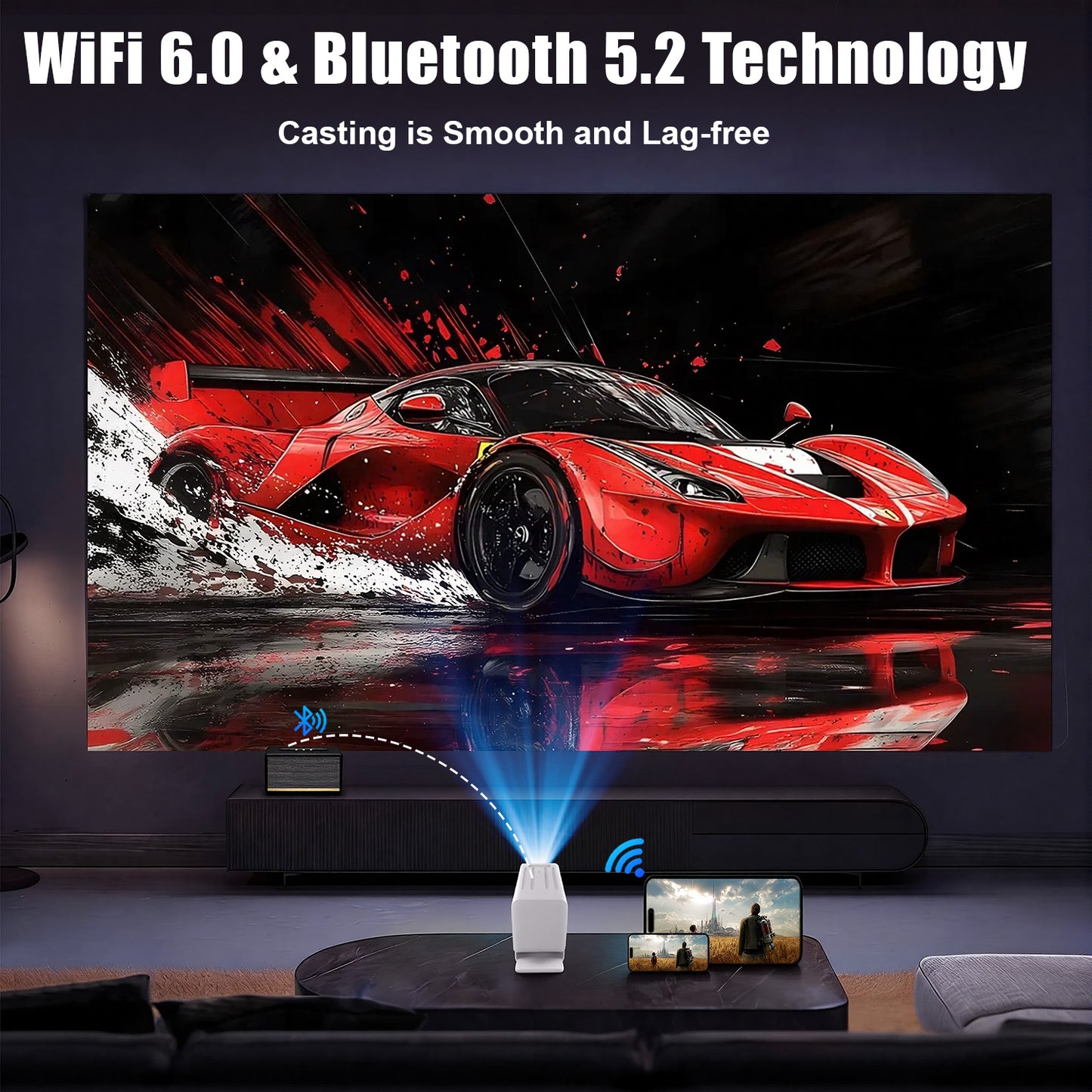 【N6 White Smart Projector - Android 11.0 - LCD Screen 4.7 inches - Resolution 1920*1080 - 260 ANSI Lumens】high-definition smooth projection, palm-sized for easy portability, a great choice for outdoor viewing.