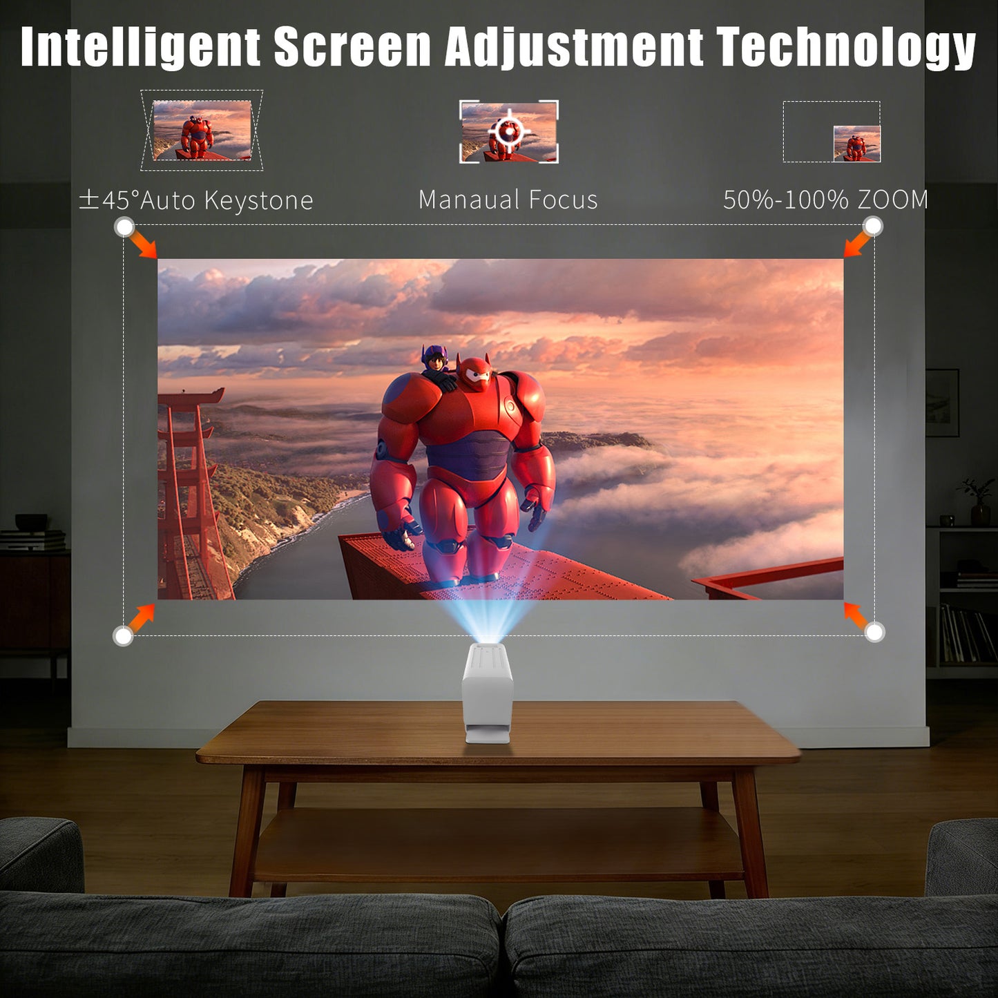【N6 White Smart Projector - Android 11.0 - LCD Screen 4.7 inches - Resolution 1920*1080 - 260 ANSI Lumens】high-definition smooth projection, palm-sized for easy portability, a great choice for outdoor viewing.