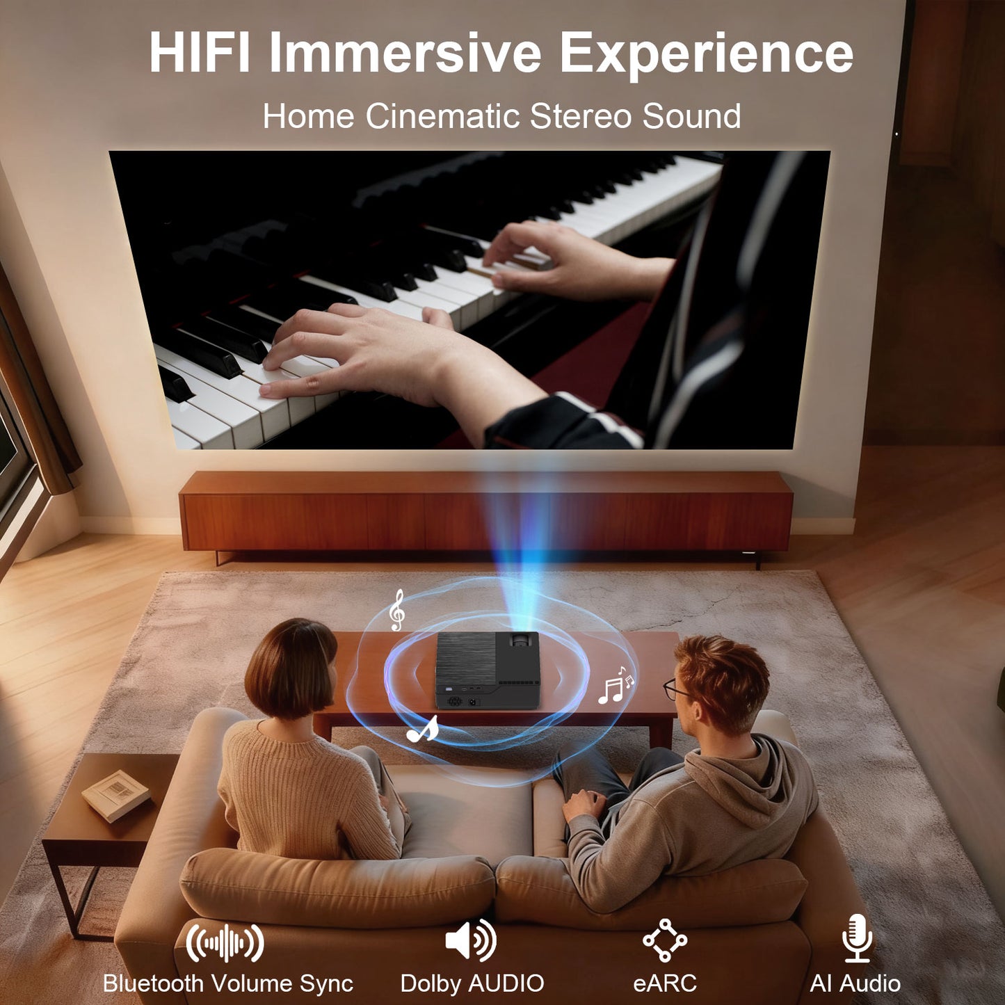 M18 projector with wifi and bluetooth,Movie Projector for Bedroom Celling Camping & Outdoor Use, Portable Projector with Speaker, Auto Keystone.