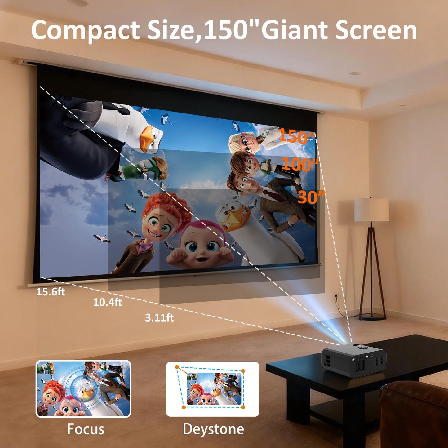 【P7 Pro Black Smart Projector - Android 13.0 - LCD Screen 4.2 inches - Resolution 1920*1080 - 280 ANSI Lumens】creating a small cinemain the bedroom and home