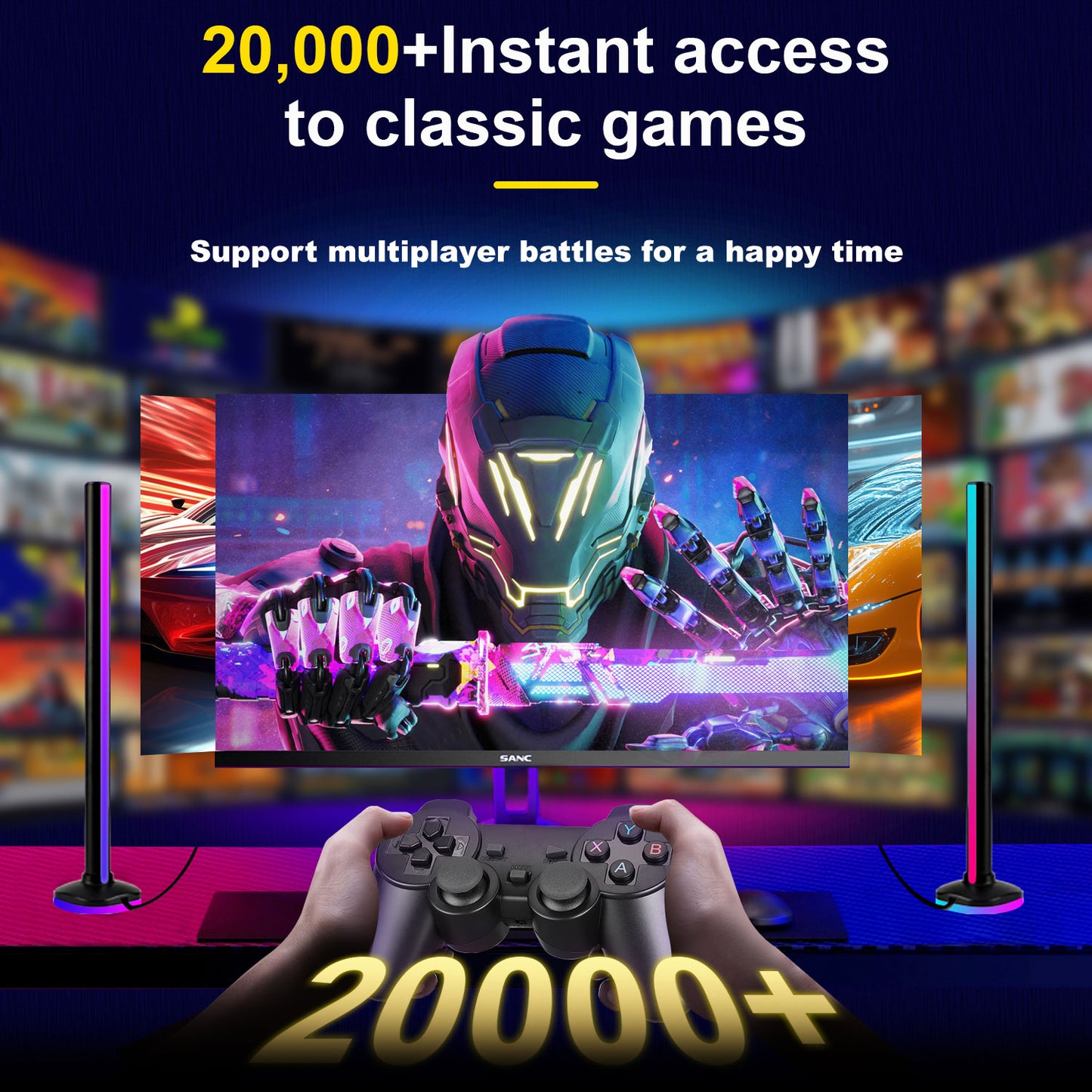 The M8 Wireless Retro Game controller,Retro Game Console with 40000+Games and 23 Emulators, Dual 2.4G Wireless Controllers, Plug and play 4K HD HDMI TV Video Stick.