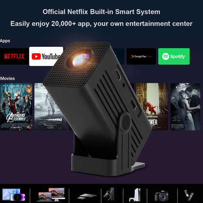 The N6 Black intelligent projector, native 1080P resolution, 4K high-definition smooth projection, palm-sized for easy portability, a great choice for outdoor viewing.