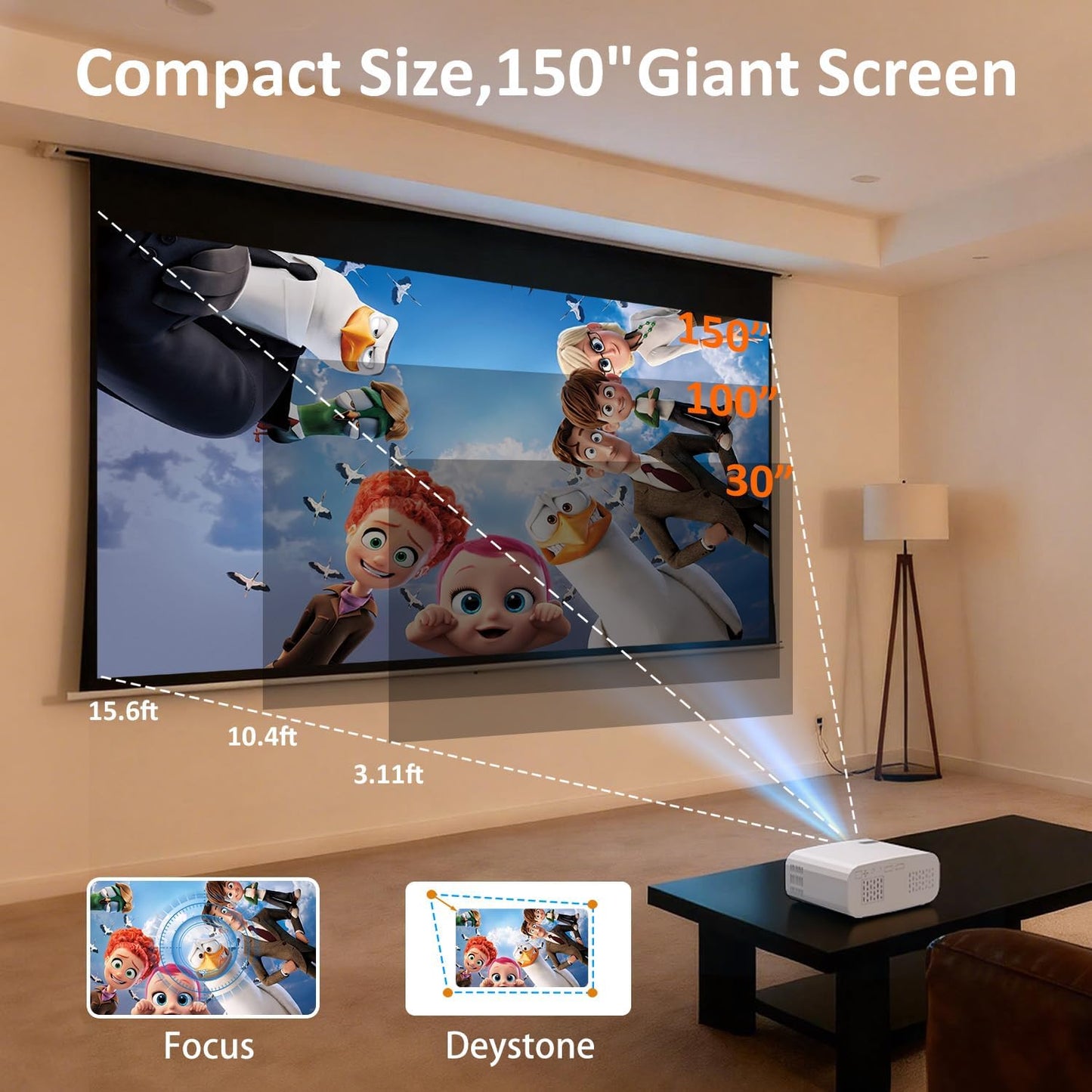 Native 1080P Projector - 1300:1 Contrast Ratio, Enhanced Home Theater Experience.
