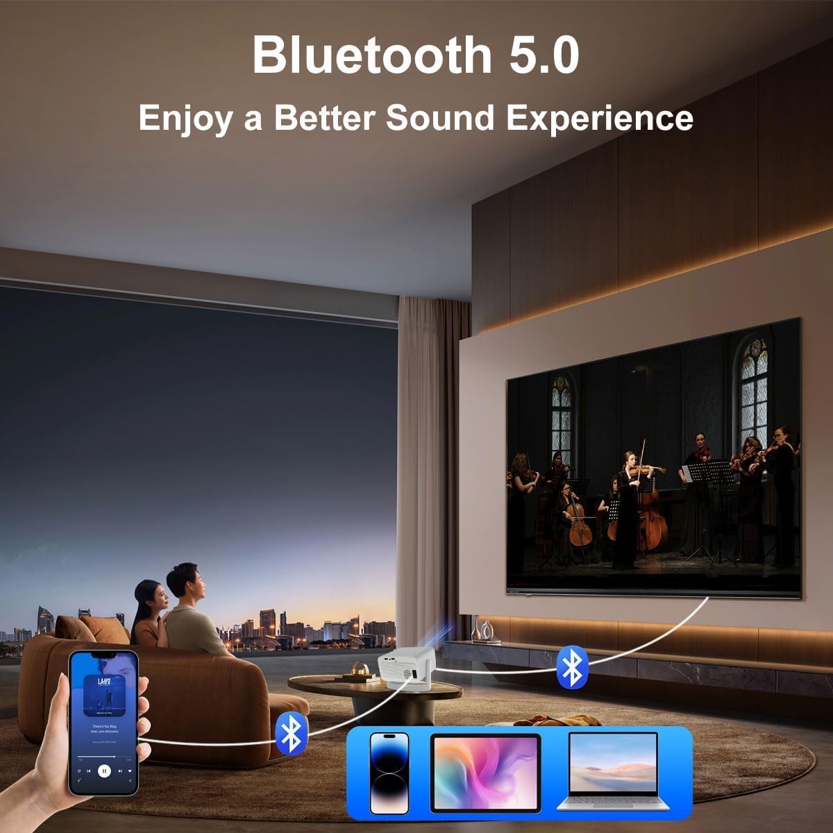 Dual Bluetooth Projector - Connect Speakers & Headphones for Enhanced Audio.