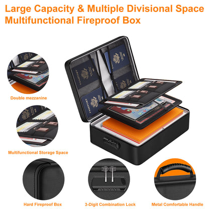 Fireproof Document Box, Multi-Layer Heat Insulated Fire and waterproof office bag with lock，Portable family outdoor travel bags are suitable for storing important documents and valuable