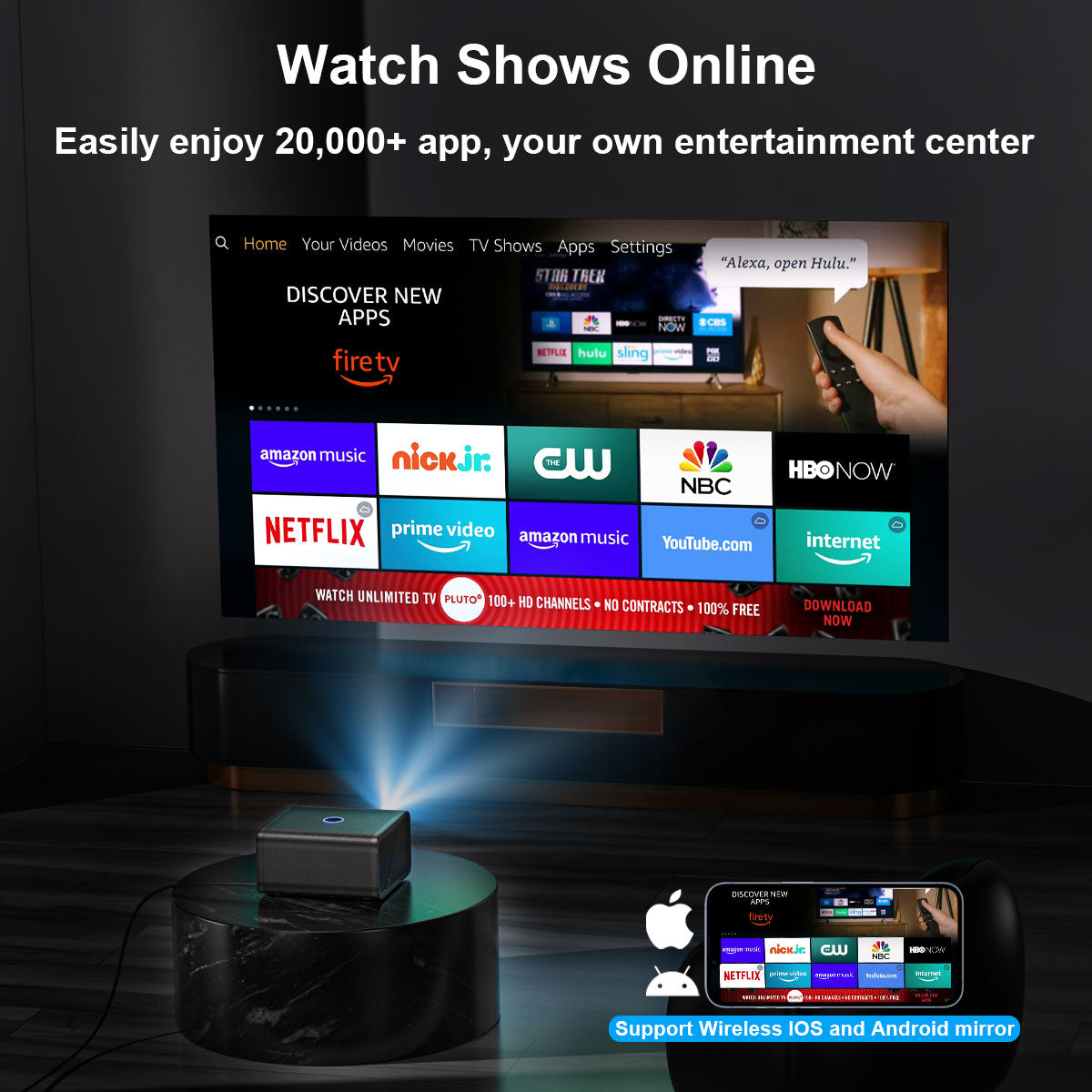 The A1 smart projector, equipped with Android system, 4K HD projection, can rotate 360°, allowing you to enjoy movies comfortably even when lying down.  home cinema built-in speaker Audio