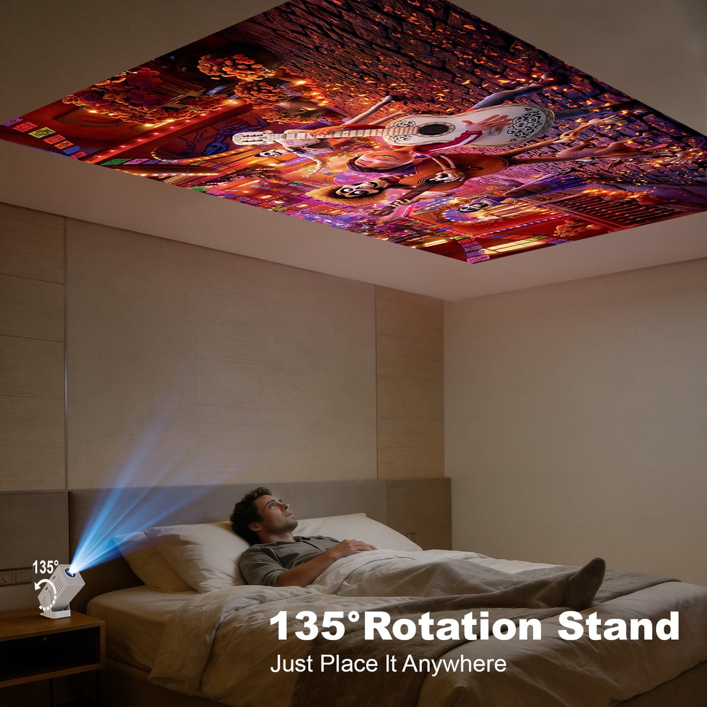 【N6 White Smart Projector - Android 11.0 - LCD Screen 4.7 inches - Resolution 1920*1080 - 260 ANSI Lumens】high-definition smooth projection, palm-sized for easy portability, a great choice for outdoor viewing.