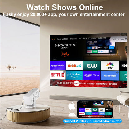 The N6 White intelligent projector, native 1080P resolution, 4K high-definition smooth projection, palm-sized for easy portability, a great choice for outdoor viewing.