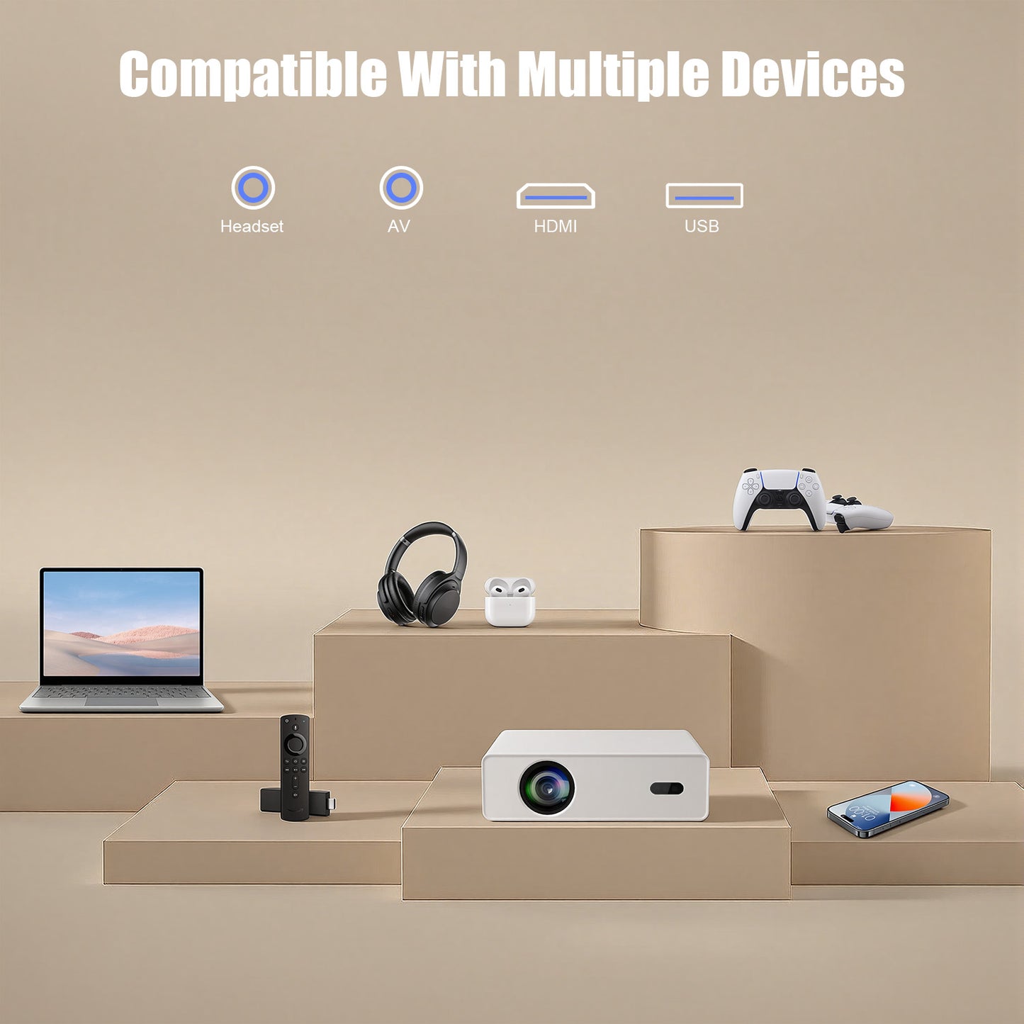 【H7 Smart Projector - 4.0 Inch LCD-Native 1080P/4K Support-1000ANSI Lumens】, 200-Inch Screen, Perfectly Suitable For Home Theater Projectors Used At Night.