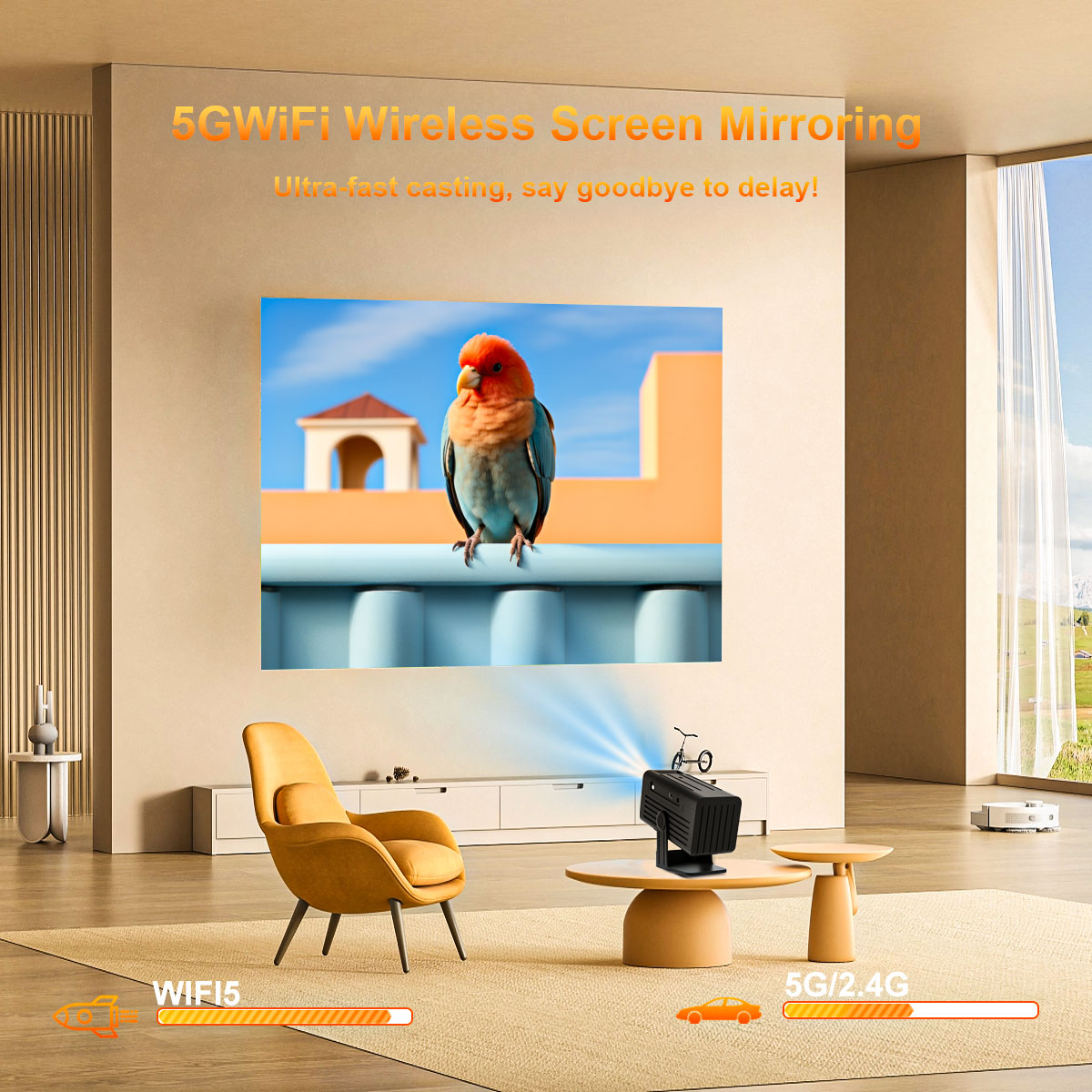 The N6 Black intelligent projector, native 1080P resolution, 4K high-definition smooth projection, palm-sized for easy portability, a great choice for outdoor viewing.